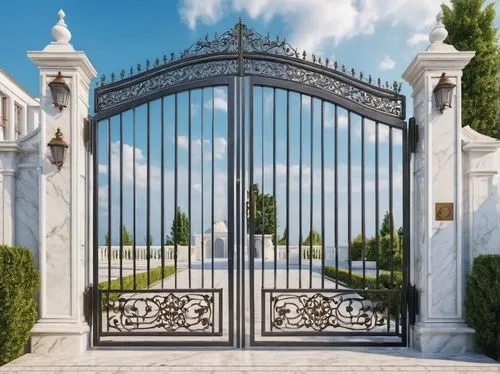 gated,fence gate,front gate,iron gate,ornamental dividers,gates,metal gate,heaven gate,stone gate,wrought iron,gateway,wood gate,gate,landscape designers sydney,rosecliff,farm gate,luxury property,white picket fence,palladianism,garden door,Photography,General,Realistic