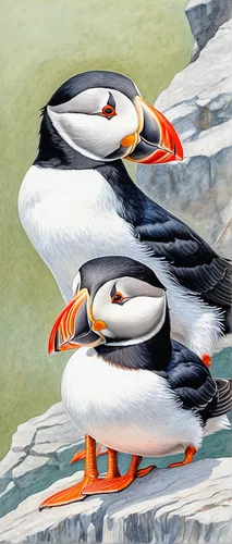 puffins,atlantic puffin,galliformes,haematopus ostralegus,amphiprion,arctic birds,antarctic bird,gentoo penguin,puffin,pteropodidae,penguin couple,gentoo,coraciiformes,piciformes,surf scoter,falconiformes,shelduck,seabirds,black skimmer,charadriiformes,Conceptual Art,Daily,Daily 17