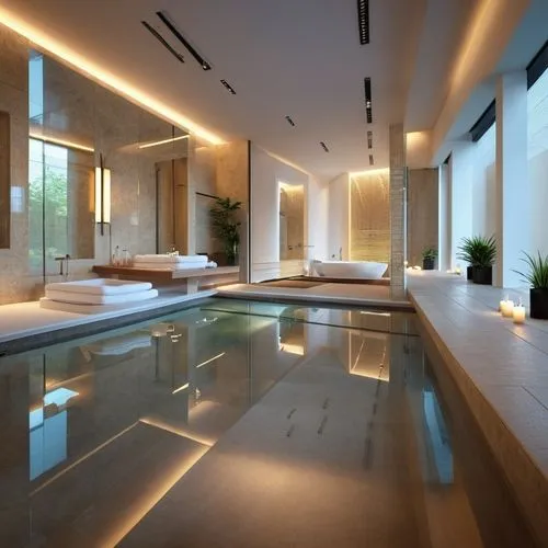 LUXURIOUS INDOOR SWIMMING POOL AREA,luxury bathroom,modern minimalist bathroom,luxury home interior,interior modern design,glass wall,penthouse apartment,infinity swimming pool,modern room,health spa,