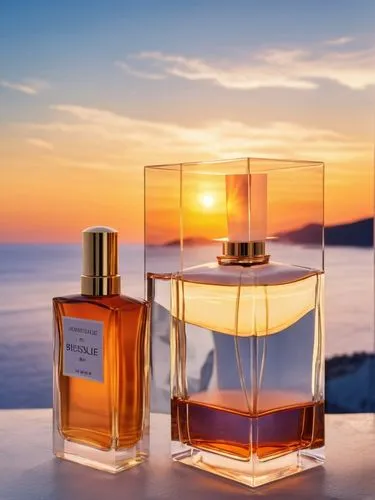 the bottle is full of perfume, near a sea and sunset,parfumerie,parfums,parfum,lauckner,laprairie,colognes,Photography,General,Realistic