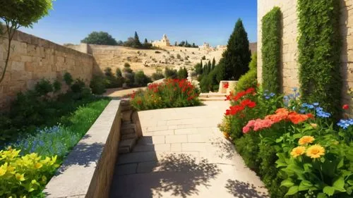 there is a stone bench that has been placed in the garden,monastery israel,monastery garden,nazareth,genesis land in jerusalem,jerusalem,yerushalayim