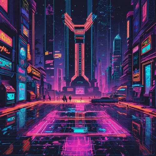 cyberpunk,cybercity,neon arrows,tron,synth,80's design,cyberworld,cyberscene,digitalism,polara,futuristic,cyberia,cybertown,bladerunner,futuristic landscape,retro background,cyber,metropolis,abstract retro,colorful city,Unique,Pixel,Pixel 04