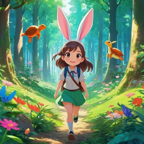 studio ghibli,arrietty,ghibli,eevee,hare trail,walking in a spring,Illustration,Japanese style,Japanese Style 03