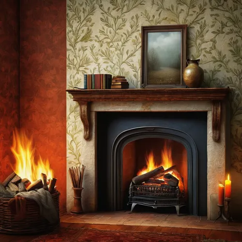 fireplace,fireplaces,wood-burning stove,log fire,fire place,fire in fireplace,christmas fireplace,domestic heating,warm and cozy,hearth,gas stove,wood stove,mantel,fire screen,fireside,warmth,wood fire,warming,mantle,november fire,Illustration,Realistic Fantasy,Realistic Fantasy 35