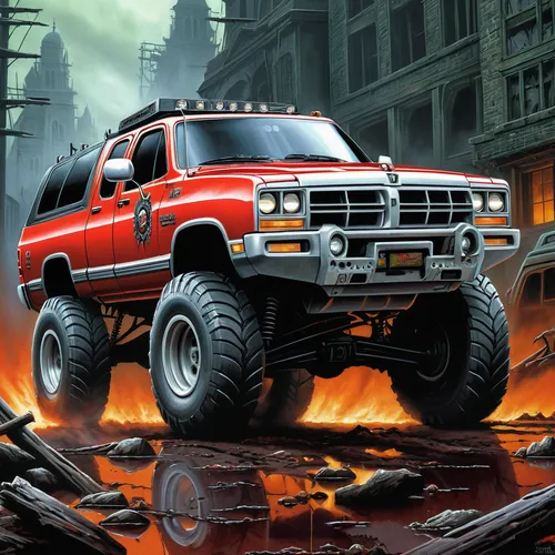 ford bronco,ford bronco ii,jeep wagoneer,isuzu trooper,ford excursion,dodge power wagon,jeep comanche,jeep cherokee,toyota land cruiser,4 runner,jeep cherokee (xj),road cruiser,monster truck,ford super duty,ford ranger,toyota 4runner,ford f-series,ford expedition,mercedes-benz g-class,chevrolet avalanche,Conceptual Art,Fantasy,Fantasy 30