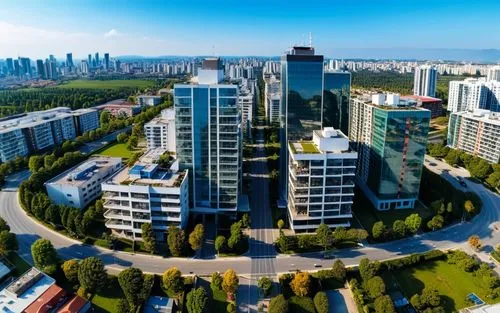 an aerial view of modern buildings with the skyline in the background,zorlu,bishkek,ashgabat,changzhou,mgimo,tashkent,Photography,General,Realistic