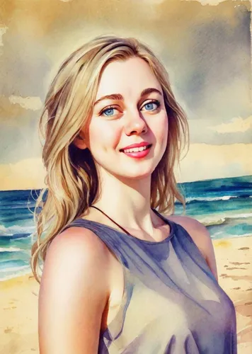 Blonde young woman on the sea beach on a sunny day.,beach background,magnolieacease,photo painting,portrait background,custom portrait,edit icon,world digital painting,olallieberry,digital painting,di