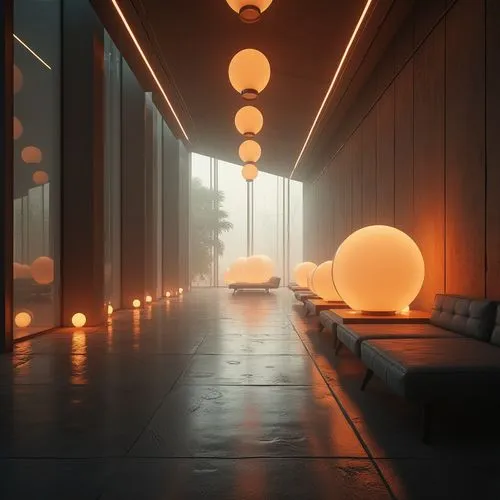 ambient lights,3d render,hallway space,render,3d rendering,cinema 4d,hallway,spheres,renders,walkway,luminaires,3d rendered,wall lamp,corridor,volumetric,sky space concept,glass balls,tealight,lightwave,shader,Photography,General,Realistic