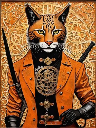 cat warrior,orange,ocelot,steampunk,defense,rust-orange,bitter orange,bengal,jägermeister,chasseur,tiger,napoleon cat,cat vector,matador,tiger png,royal tiger,aristocrat,toyger,mozartkugel,animal feline,Illustration,Realistic Fantasy,Realistic Fantasy 13