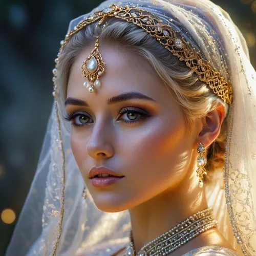 indian bride,bridal jewelry,bridal accessory,bridal,bride,diadem,gold filigree,bridal dress,golden weddings,bridal clothing,romantic portrait,silver wedding,sun bride,headdress,gold jewelry,gold crown,indian headdress,headpiece,romantic look,arabian,Illustration,Realistic Fantasy,Realistic Fantasy 32