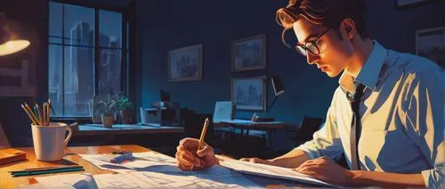 sci fiction illustration,night administrator,game illustration,anterograde,study,watercolourist,girl studying,male poses for drawing,meticulous painting,illustrator,world digital painting,blue lamp,writer,tutor,illustrators,scene lighting,photorealist,game drawing,overpainting,livescribe,Illustration,Retro,Retro 07