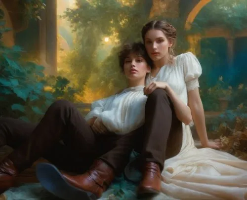 young couple,heatherley,romantic portrait,fantasy picture,fantasy portrait,struzan,vintage boy and girl,gothic portrait,seana,pictorialist,ardently,idyll,lanckorona,adam and eve,sabriel,vintage man an