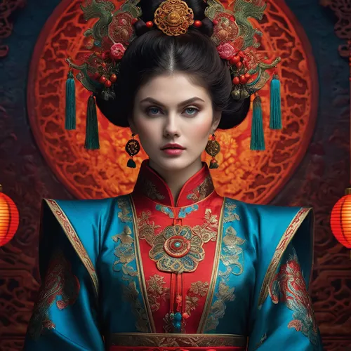 Alexandra Daddario, 3/4 body shot, 
in style of tiago hoisel | tang dynasty | xu beihong, modelcore, vibrant colors, colorful costumes, fashion photographer,

high detailed,
high quality,
, centered, 