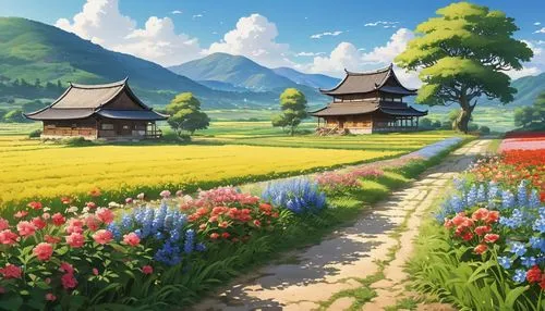 flower field,tulip field,landscape background,blooming field,tulips field,springtime background,field of flowers,spring background,flowers field,japan landscape,meadow landscape,tulip fields,studio ghibli,tulip festival,flower meadow,home landscape,japanese floral background,japanese sakura background,countryside,flower painting,Photography,General,Realistic