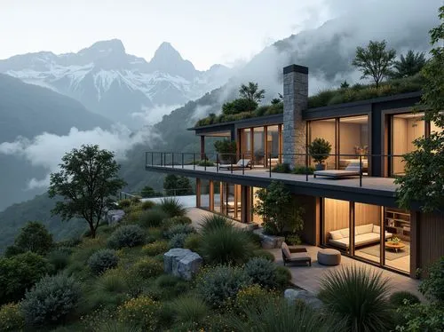 house in mountains,house in the mountains,amanresorts,mountain huts,mountainside,roof landscape,forest house,beautiful home,the cabin in the mountains,3d rendering,dreamhouse,modern house,mountain settlement,mountain hut,chalet,alpine style,home landscape,amadablam,luxury property,cubic house