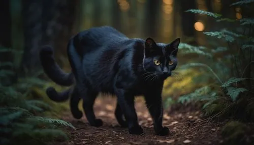 canis panther,hollyleaf cherry,forest animal,black shepherd,black cat,panther,feral,wild cat,forest dark,felidae,feral cat,european wolf,halloween black cat,yellow eyes,forest animals,on the hunt,werewolf,woodland animals,gray cat,in the forest,Photography,General,Cinematic