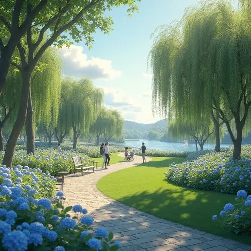 landscape background,walk in a park,greenspace,salt meadow landscape,green space,clannad,springtime background,weeping willow,green meadow,meadow landscape,greenspaces,spring morning,beauty scene,green landscape,virtual landscape,pathway,flower garden,clover meadow,willow flower,spring garden,Photography,General,Realistic