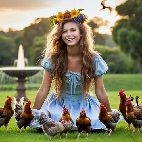 countrywoman,hen,flock of chickens,dorothy,marans,celtic woman,countrygirl,country dress,chicken farm,floricienta,vanwyngarden,coq,hen limo,countrywomen,thumbelina,dirndl,cockerel,southern belle,hen with chicks,chickens,Photography,General,Realistic