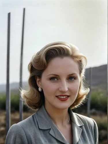 Eva Braun at the high fence on the border between Texas and Mexico.,a woman with blond hair is smiling for a po,maureen o'hara - female,eva saint marie-hollywood,delpy,jane russell-female,johansson,in