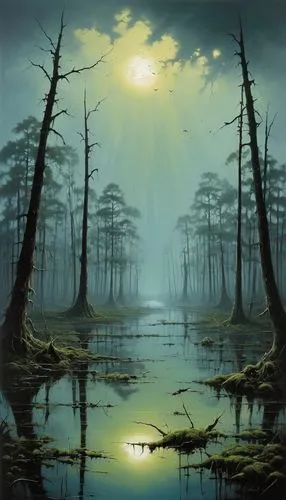 swamps,swampy landscape,atchafalaya,swamp,bayou,alligator alley,forest landscape,fantasy landscape,alligator lake,marshlands,wetland,landscape background,okefenokee,an island far away landscape,wetlands,moss landscape,mushroom landscape,forest lake,wakulla,evening lake,Conceptual Art,Fantasy,Fantasy 29