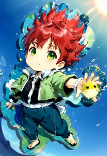 an anime character with red hair and green eyes,ponyo,alpana,pherae,ibara,midorikawa,ryunosuke,Anime,Anime,Traditional