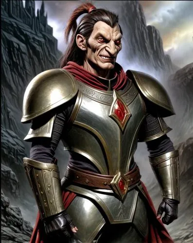 a mutant general wearing an armored battle uniform. Inspiration from the illustration style of the Trigan Empire of Don Lawrence picture book,drakken,iorwerth,vladislaus,iskandar,grimgor,grimjack,meng