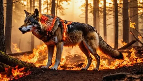 firedoglake,forest fire,fire horse,fire background,european wolf,aleu,Photography,General,Realistic