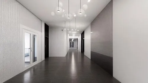 hallway space,hallway,wall plaster,ceramic floor tile,concrete ceiling,contemporary decor,tile flooring,daylighting,wall completion,wall lamp,structural plaster,ceiling lighting,interior modern design,room divider,modern decor,corridor,3d rendering,ceiling construction,white room,ceramic tile,Commercial Space,Working Space,None