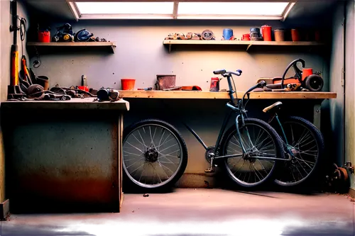 bicycle mechanic,workbench,garage,bicycles--equipment and supplies,kitchen shop,bicycle part,bicycle lighting,sheds,cupboard,bike lamp,bicycles,automobile repair shop,kitchen,vintage kitchen,kitchenette,bicycle,kitchen tools,the kitchen,the shop,artistic cycling,Illustration,Abstract Fantasy,Abstract Fantasy 21