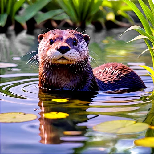 north american river otter,otter,sea otter,otters,otterbaby,otter baby,aquatic mammal,coypu,polecat,nutria,perched on a log,giant otter,california sea lion,beaver,mustelidae,cute animal,a young sea lion,american mink,sea lion,beavers,Illustration,Japanese style,Japanese Style 07