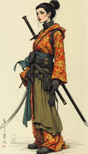 naginata,yukimura,temujin,masamune,samarai,kunoichi,Illustration,Realistic Fantasy,Realistic Fantasy 29