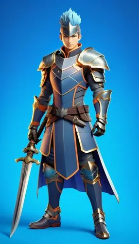 anime,  mohawk, anime, 3d model, 3d figure, kotobukiya, bright colors,Concept of a knight with a sword and blue armor,garrison,dieck,draug,sigurd,jaffar,marth,Unique,3D,3D Character