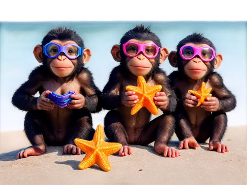 three monkeys,monkeys band,snorkelers,monkey family,summer clip art,three wise monkeys,holidaymakers,travelzoo,monkeys,beachgoers,microstock,vacationers,starfishes,monkey gang,primates,chimps,simians,burkinabes,beach goers,sunbathers,Art,Artistic Painting,Artistic Painting 26