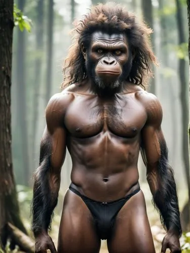 Ifunanya Aderinsola (female) from Nigeria in her hairy beauty. Her entire body is covered in hair like an ape-man. She wears a simple black lingerie set. (Bra and thong panties).,a  gorilla in an unde