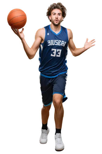 Basketball player, athletic male, dynamic pose, sweaty face, intense gaze, messy hair, basketball in hand, jersey with number, sports shorts, sneakers, muscular legs, jumping, shooting, dribbling, act