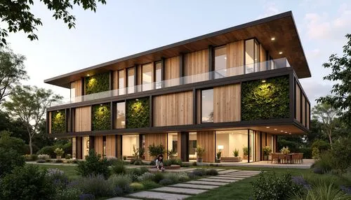 timber house,modern house,wooden house,3d rendering,passivhaus,forest house,revit,wooden facade,homebuilding,smart house,modern architecture,vivienda,cubic house,render,frame house,garden elevation,residential house,dunes house,smart home,mid century house