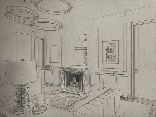 sitting room,underdrawing,livingroom,fireplace,interiors,penciling,living room,pencilling,parlor,an apartment,apartment,house drawing,chambre,vintage drawing,disegno,silverpoint,frame drawing,claridge,graphite,home interior,Design Sketch,Design Sketch,Pencil