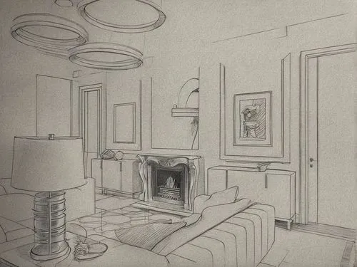 sitting room,underdrawing,livingroom,fireplace,interiors,penciling,living room,pencilling,parlor,an apartment,apartment,house drawing,chambre,vintage drawing,disegno,silverpoint,frame drawing,claridge