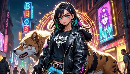 girl with dog,dog street,cyberdog,street dog,fenrir,akitas,Anime,Anime,Cartoon