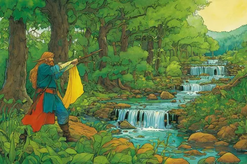 khokhloma painting,the wanderer,indian monk,monk,zion,bansuri,the blonde in the river,guards of the canyon,the brook,monks,ramayana,pilgrimage,adventurer,guru,wanderer,ramayan,hare krishna,fantasy picture,shaolin kung fu,tamborim,Illustration,Realistic Fantasy,Realistic Fantasy 04