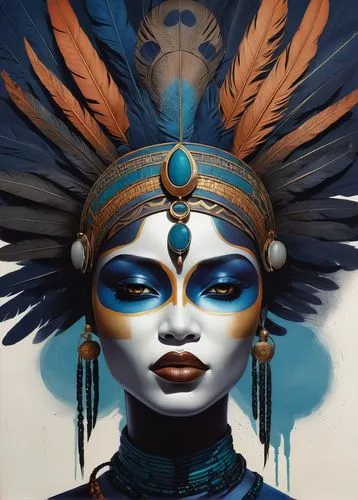 tretchikoff,amidala,viveros,nefertiti,indian headdress,headdress,Illustration,Realistic Fantasy,Realistic Fantasy 15