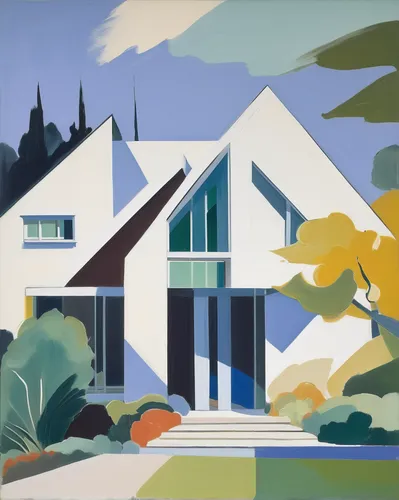 mid century house,house painting,home landscape,matruschka,mid century,mid century modern,gable,olle gill,houses clipart,art deco,holiday home,woodhouse,ruhl house,dormer window,house drawing,cottage,house silhouette,suburbs,summer house,dunes house,Art,Artistic Painting,Artistic Painting 41