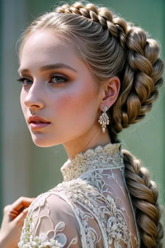 updo,bridal accessory,french braid,bridal jewelry,artificial hair integrations,braid,chignon,hair accessory,braiding,braids,braided,hair accessories,russian folk style,gypsy hair,hairstyle,headpiece,v