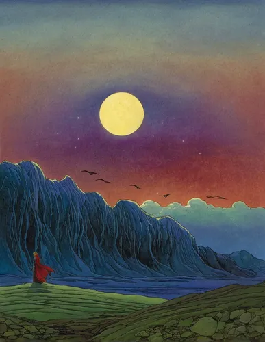 red cloud,shirakami-sanchi,valley of the moon,pachamama,lunar landscape,moonrise,phase of the moon,mountain sunrise,journey,moon valley,the spirit of the mountains,khokhloma painting,kurai steppe,indi