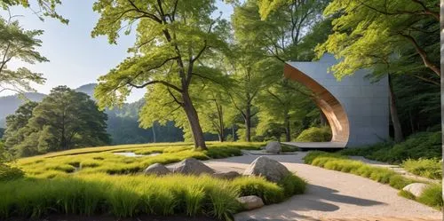 futuristic landscape,futuristic architecture,landscaped,landscape designers sydney,landscape design sydney,asian architecture,grass roof,corten steel,japanese zen garden,rivendell,green forest,3d rendering,moss landscape,mushroom landscape,japanese garden ornament,roof landscape,home landscape,zen garden,green landscape,japanese garden,Photography,General,Realistic