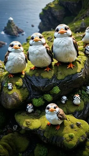 puffins,angry birds,bird island,island residents,seabirds,rock penguin,arctic birds,penguins,sea birds,bird kingdom,bird bird kingdom,perched birds,group of birds,birds of the sea,penguin parade,daisy family,hatchlings,puffin,mushroom island,grass family,Photography,General,Fantasy