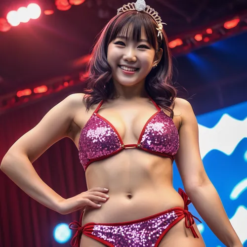 Japanese glitter bikini girl idol on gig stage smile,japanese idol,puroresu,gravure idol,pile,japanese kawaii,lady honor,mari makinami,ayu,honmei choco,isuzu,professional wrestling,mikuru asahina,red 