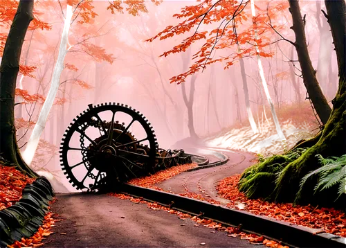 mountainbike,autumn scenery,autumn background,autumn forest,autumn frame,mountain bike,bicycle ride,road forgotten,fallen leaves,bicycle,winding road,chainrings,bike ride,trail,autumn walk,forest path,mountain biking,autumn idyll,tread,road bike,Conceptual Art,Fantasy,Fantasy 25