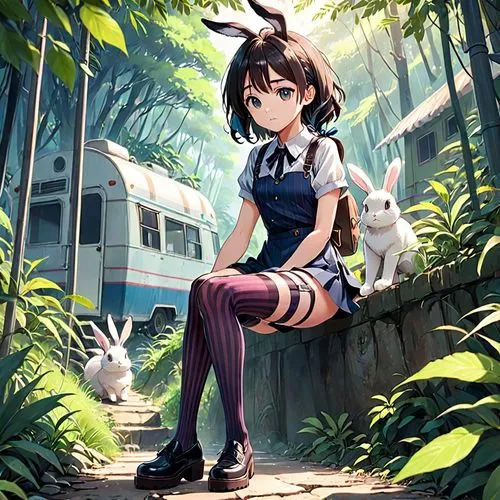 tsukiko,rabbits,bunnies,female hares,hajime,brown rabbit,ushio,cottontails,hare trail,railgun,hibiya,white rabbit,bunny,reisen,european rabbit,cottontail,yumei,megumi,hibiki,rabbit,Anime,Anime,Realistic