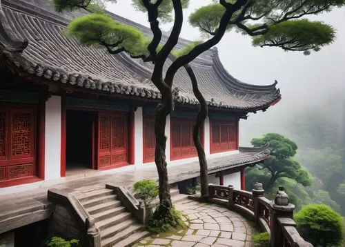 wudang,hushan,asian architecture,huangshan,shaoming,huangshan mountains,laoshan,tianling,buddhist temple,south korea,oriental,teahouses,hanging temple,wuyuan,qinshan,roof landscape,jingshan,alishan,shannxi,tigers nest,Illustration,Black and White,Black and White 19